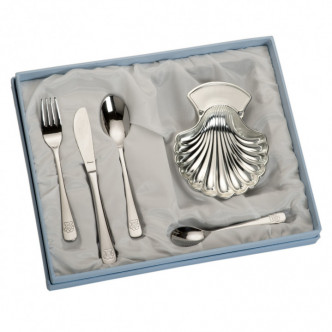 SET CONCHA METAL PLATEADO Y CUBIERTOS OSO
