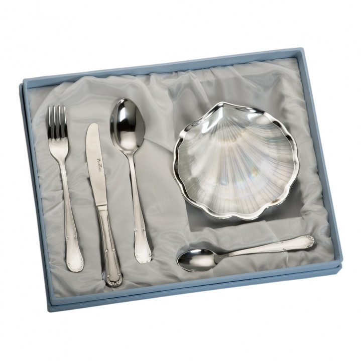 SET CONCHA NÁCAR Y CUBIERTO 4 PIEZAS