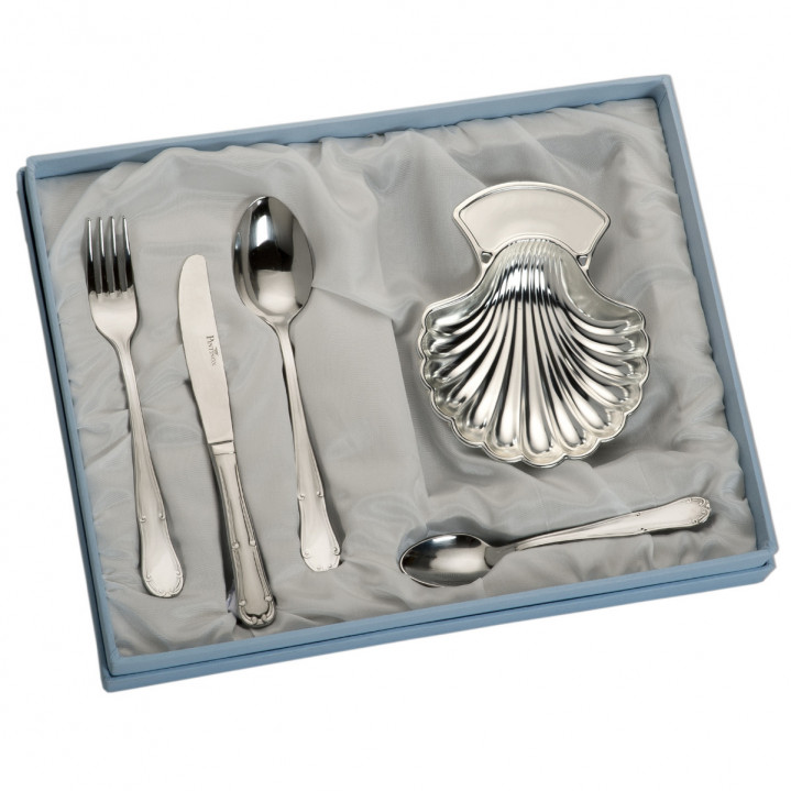SET CONCHA METAL CUBIERTO 4 PIEZAS