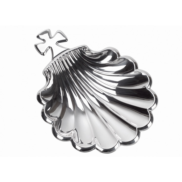 CONCHA BAUTISMAL PLATA DE LEY 925 CRUZ 17X13CMS
