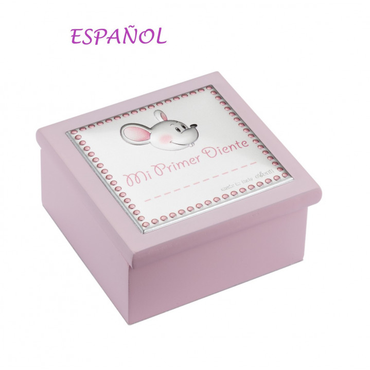 CAJA DIENTE RATON ROSA ESPAÑOL 8X8X4