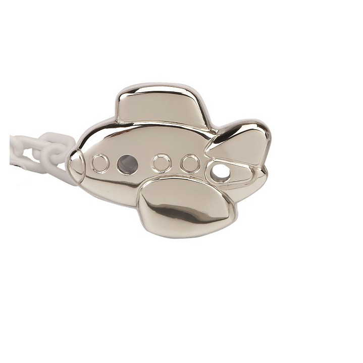 PINZA CHUPETE BLANCA AVION PLATA 925