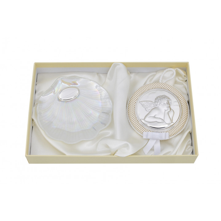 ESTUCHE CONCHA SIMIL NACAR Y MEDALLON MUSICAL 11CMS