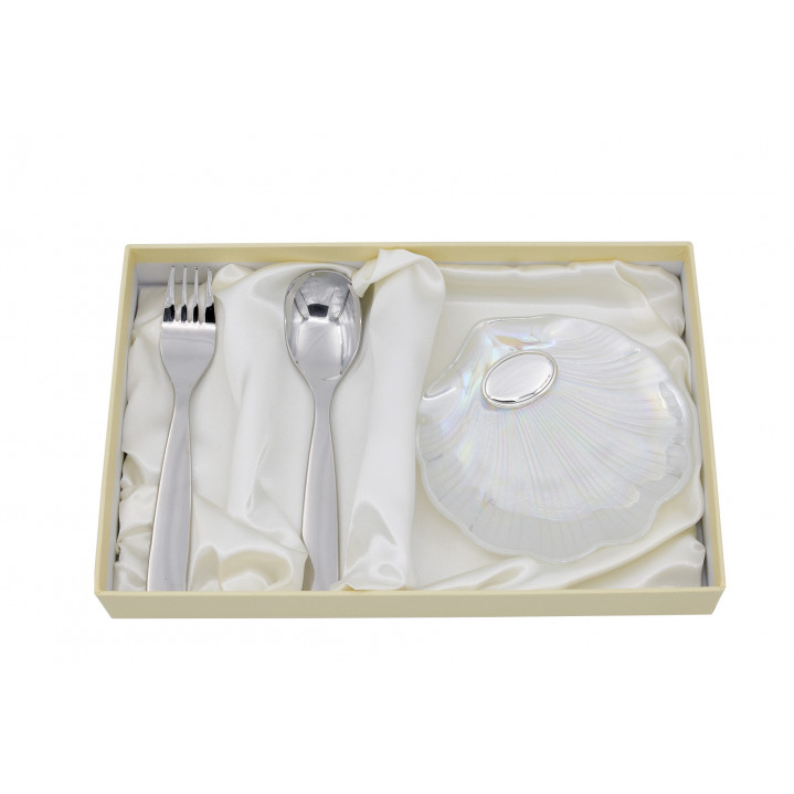 ESTUCHE CONCHA SIMIL NACAR CUCHARA Y TENEDOR