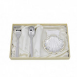 ESTUCHE CONCHA METAL PLATEADO CUCHARA Y TENEDOR