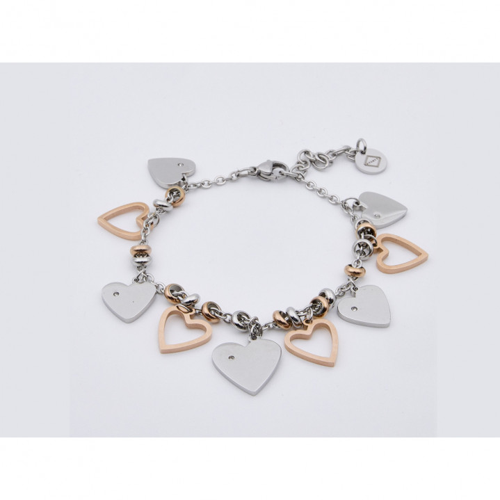 PULSERA BICOLOR CHARM CORAZONES