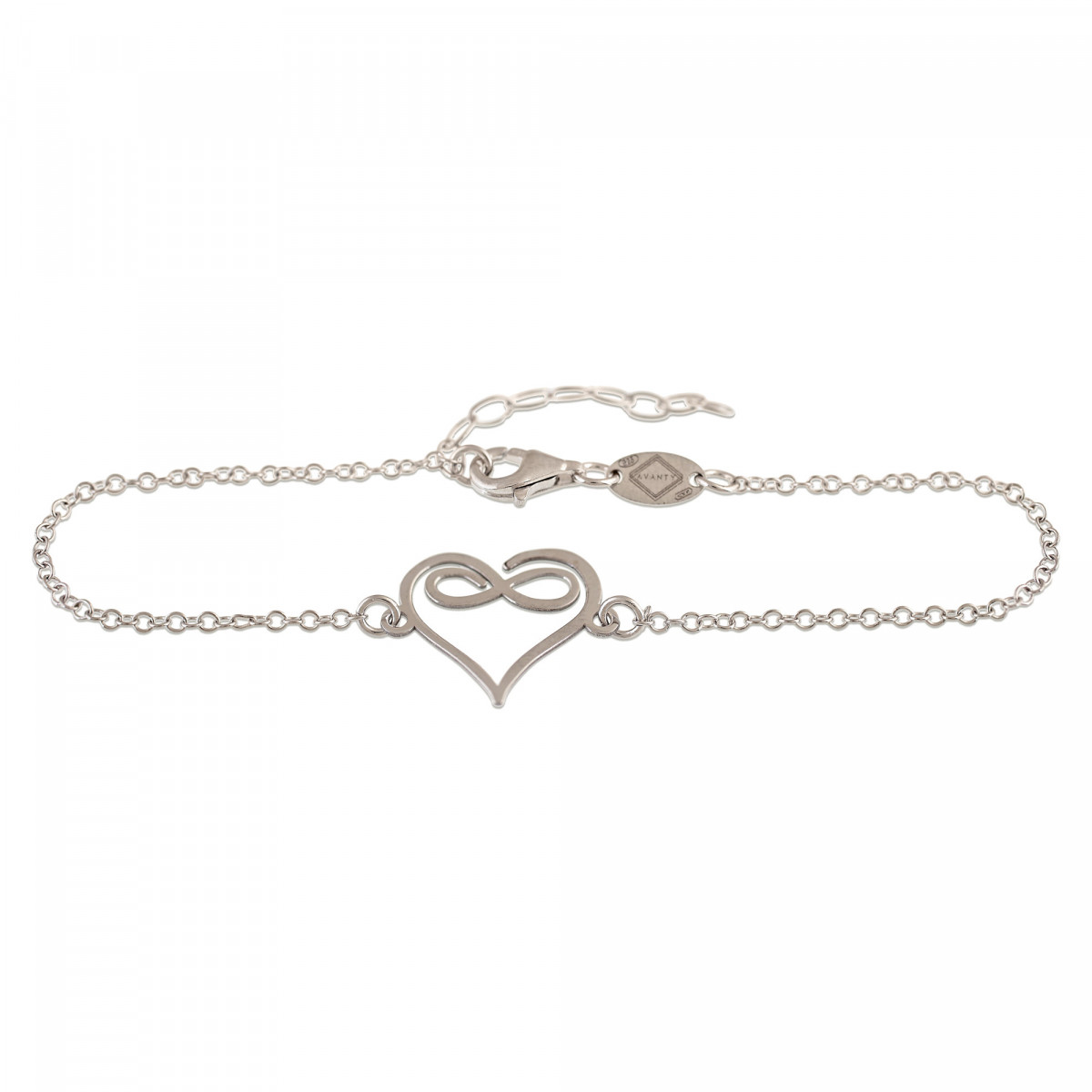 PULSERA CORAZON INFINITO 17+3 CMS PLATA 925