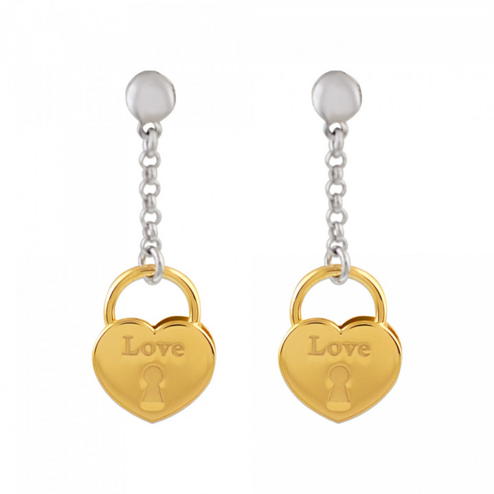 PENDIENTES CORAZON LOVE PLATA 925 DORADO