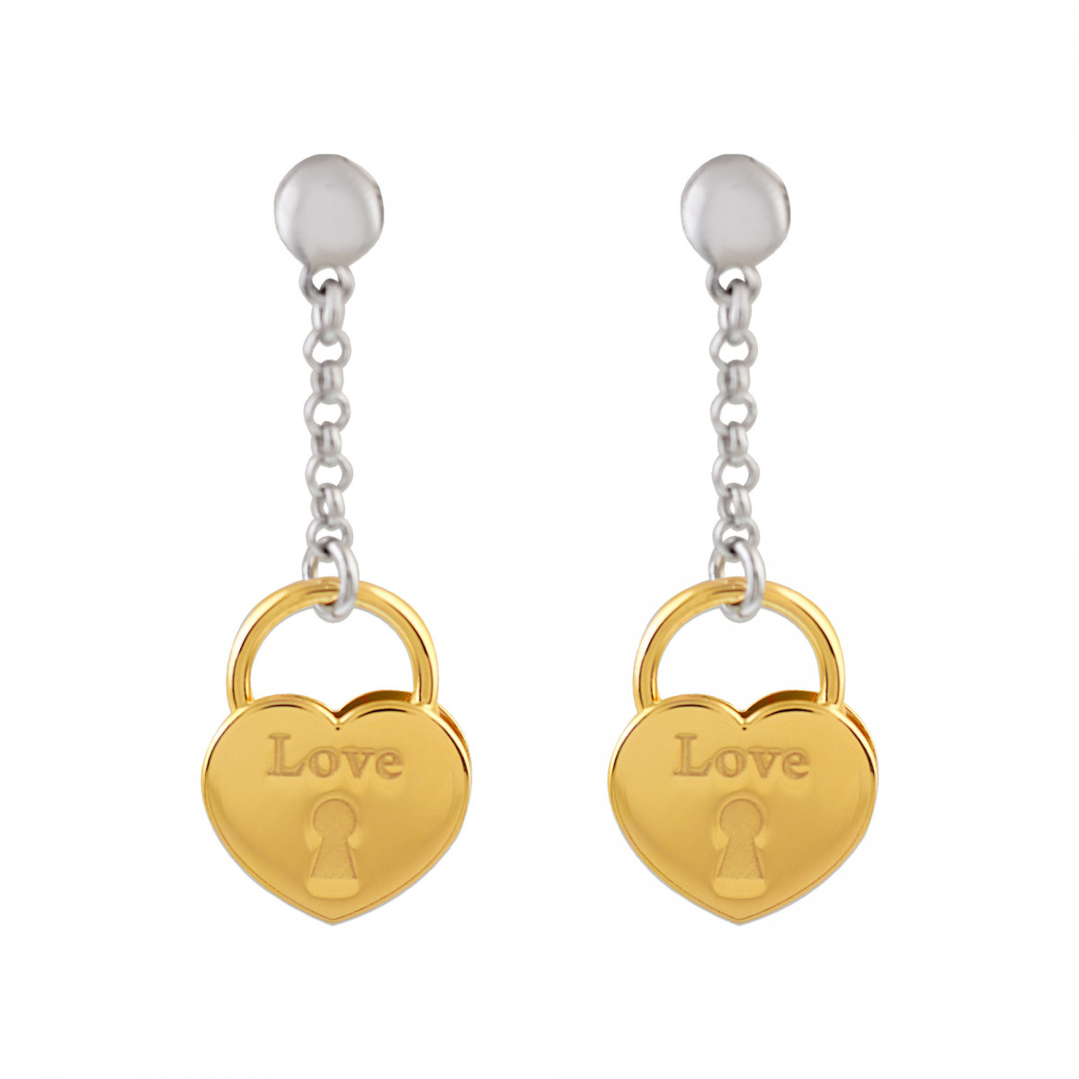 PENDIENTES CORAZON LOVE PLATA 925 DORADO