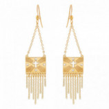 PENDIENTES COLGANTES CRUZ PLATA 925 DORADO STRASS