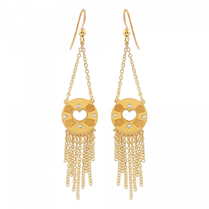 PENDIENTES COLGANTES CORAZON STRASS PLATA 925 DORADO