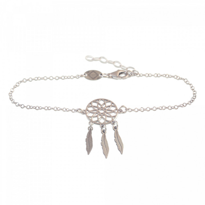 PULSERA 17+3CMS CIRCULO PLUMAS PLATA 925