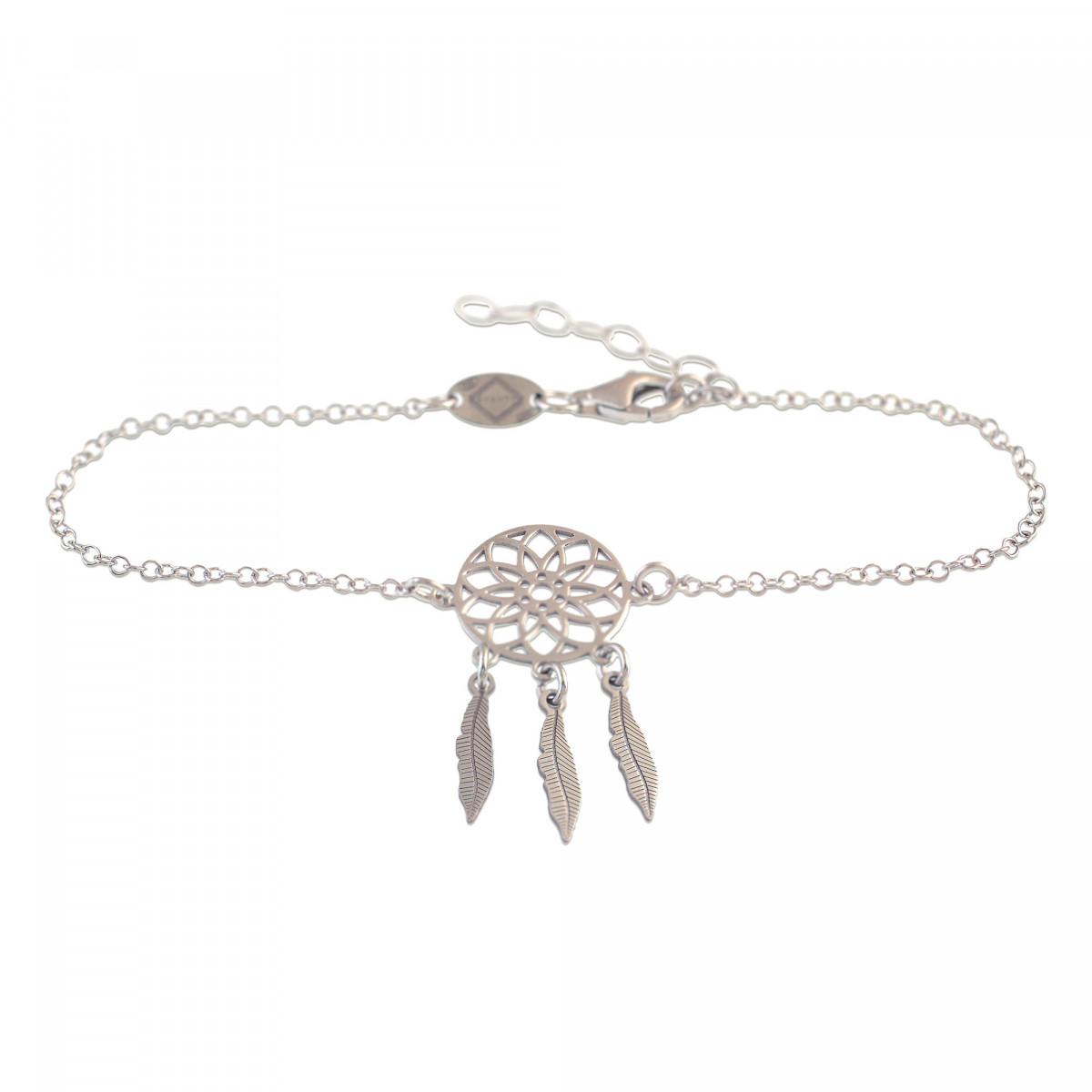 PULSERA 17+3CMS CIRCULO PLUMAS PLATA 925