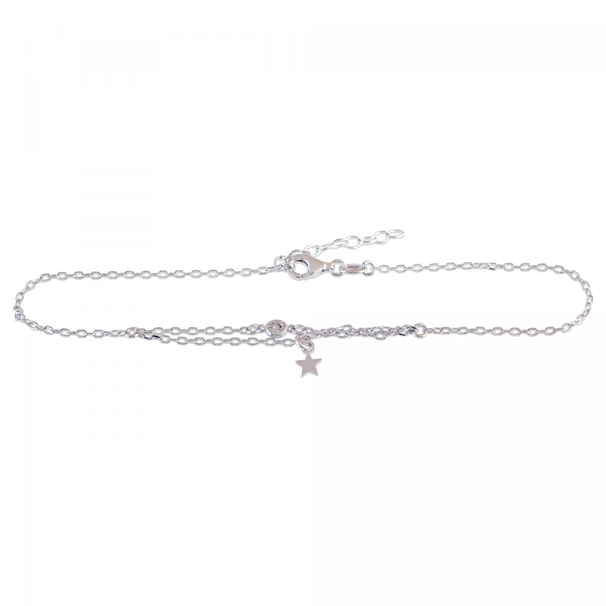 TOBILLERA CADENA DOBLE ESTRELLA 23+3CMS PLATA 925