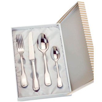SET 4 CUBIERTOS CADETE ACERO ESTUCHE BEIGE