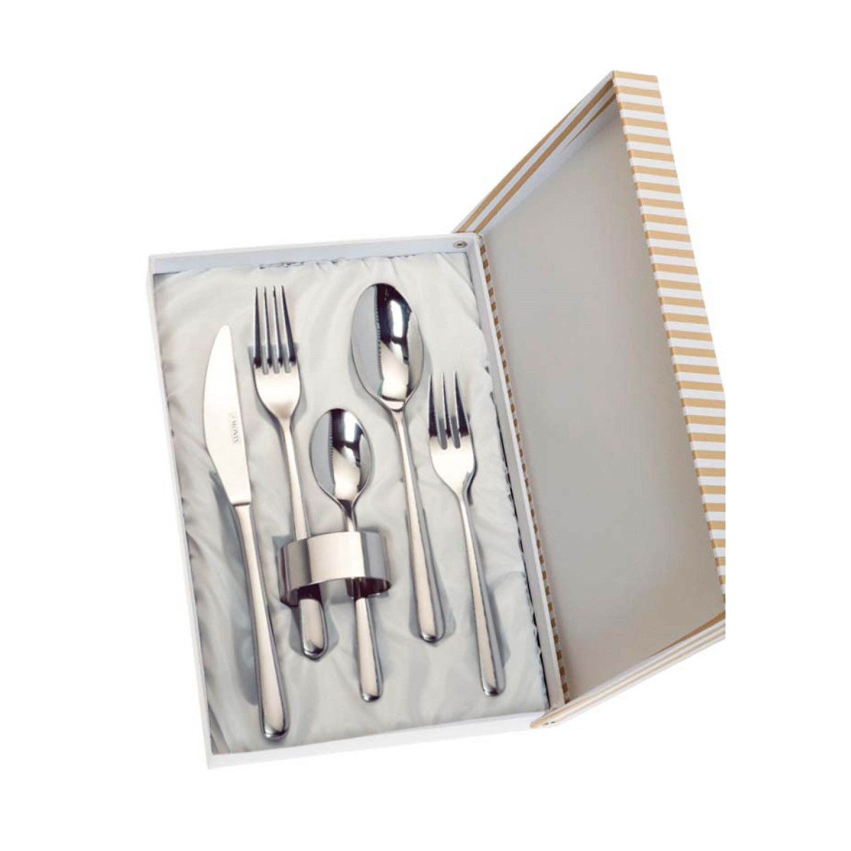 SET 5 CUBIERTOS+SERVILLETERO ESTUCHE BEIGE