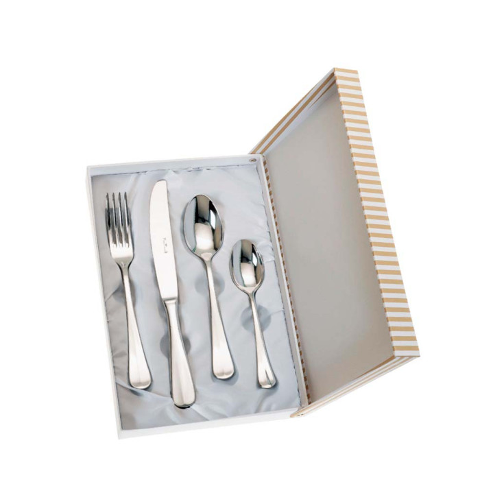 SET 4 CUBIERTOS CADETE ACERO ESTUCHE BEIGE