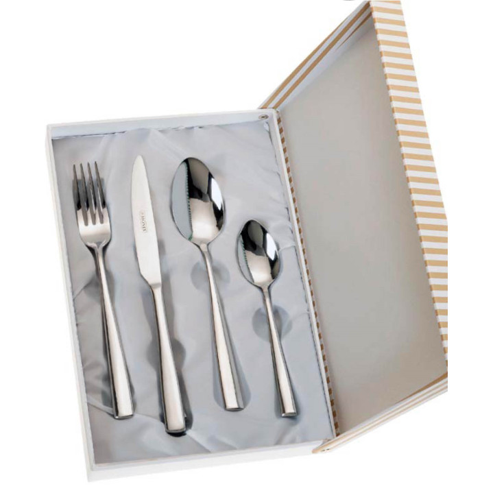 SET 4 CUBIERTOS LINEAS RECTAS ESTUCHE BEIGE