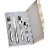 SET 4 CUBIERTOS LINEAS RECTAS ESTUCHE BEIGE