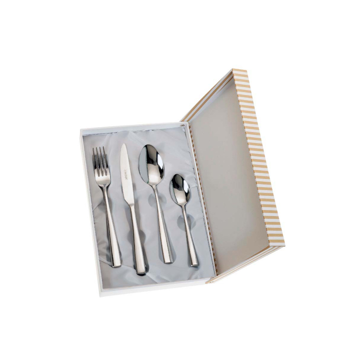 SET 4 CUBIERTOS LINEAS RECTAS ESTUCHE BEIGE