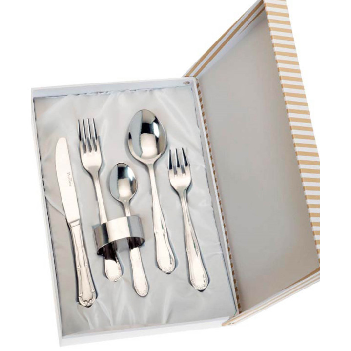 SET 5 CUBIERTOS Y SERVILLETERO ESTUCHE BEIGE