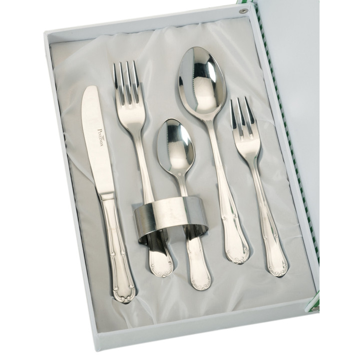 SET 5 CUBIERTOS Y SERVILLETERO ESTUCHE BEIGE
