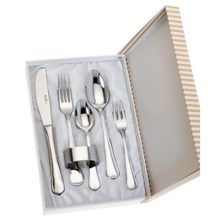 SET 5 CUBIERTOS Y SERVILLETERO ESTUCHE BEIGE