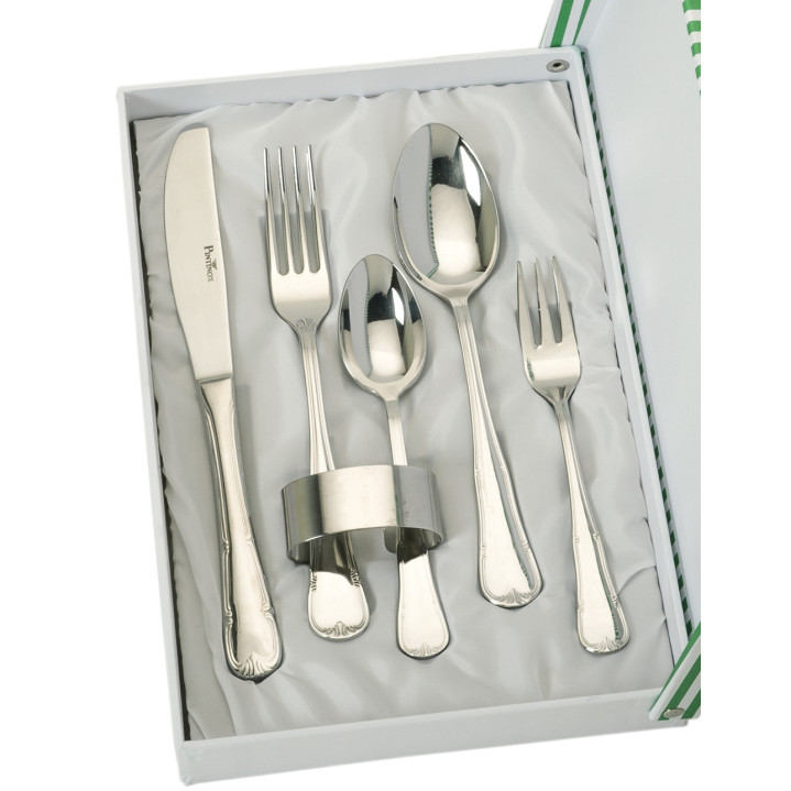 SET 5 CUBIERTOS Y SERVILLETERO ESTUCHE BEIGE