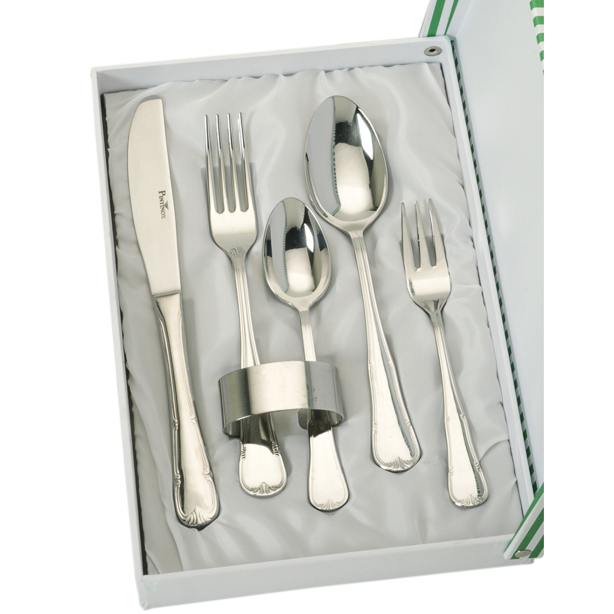 SET 5 CUBIERTOS Y SERVILLETERO ESTUCHE BEIGE