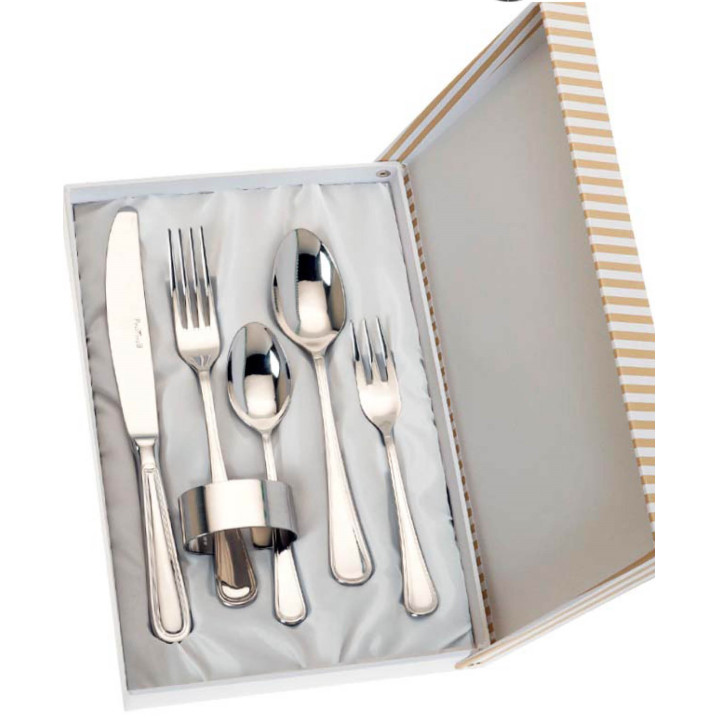SET 5 CUBIERTOS Y SERVILLETERO ESTUCHE BEIGE