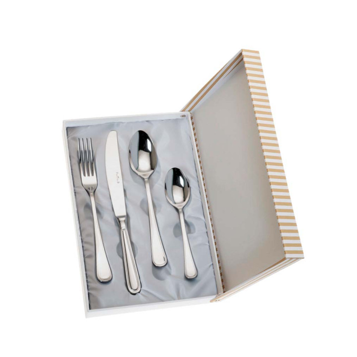 SET 4 CUBIERTOS CADETE ACERO ESTUCHE BEIGE