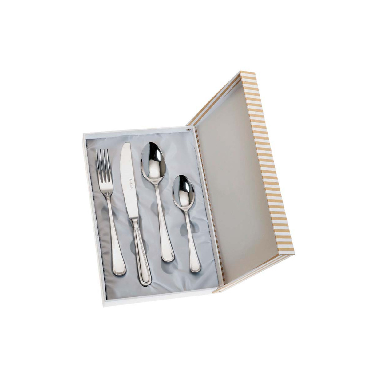SET 4 CUBIERTOS CADETE ACERO ESTUCHE BEIGE