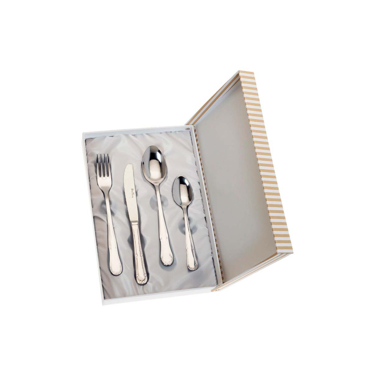 SET 4 CUBIERTOS CADETE ACERO ESTUCHE BEIGE