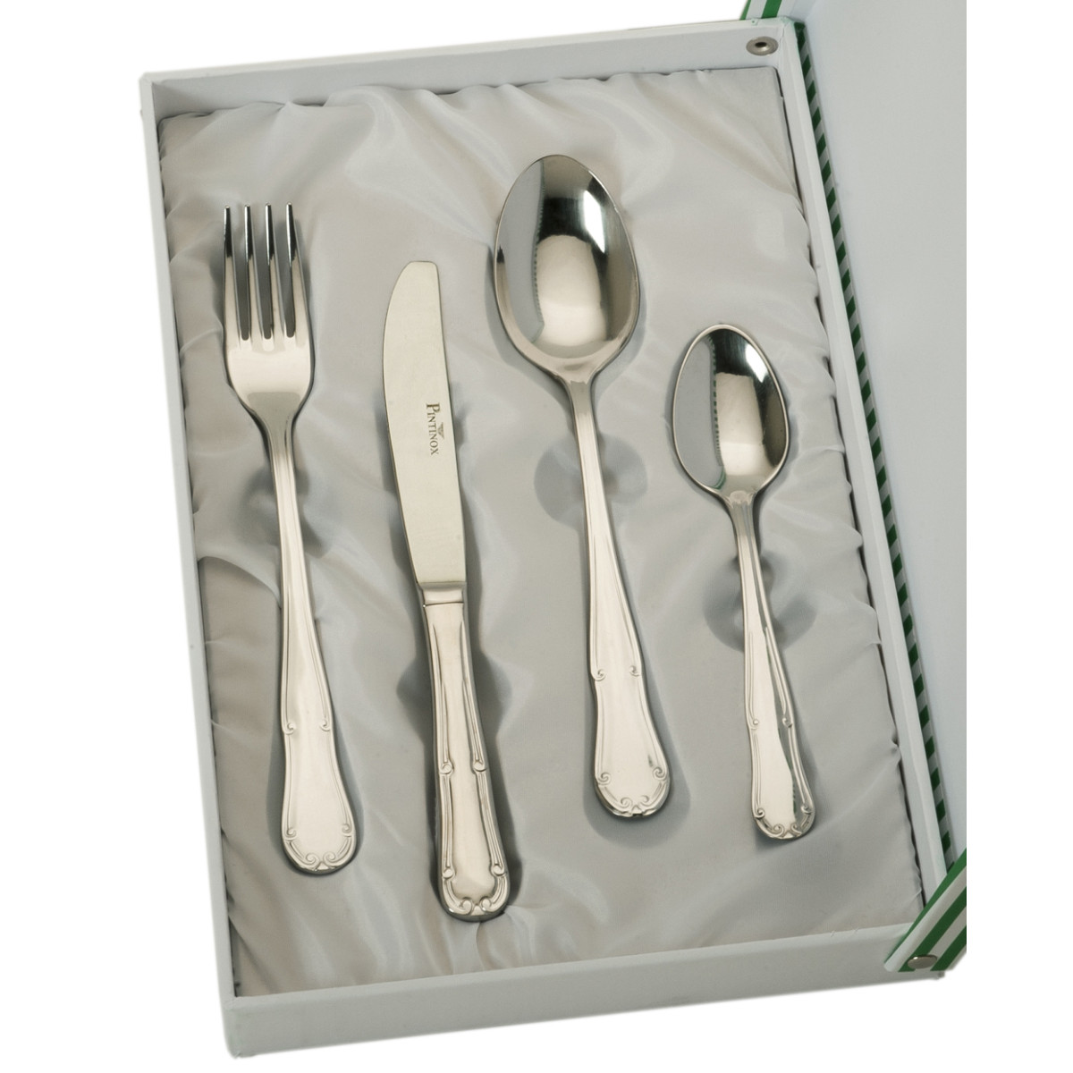 SET 4 CUBIERTOS CADETE ACERO ESTUCHE BEIGE