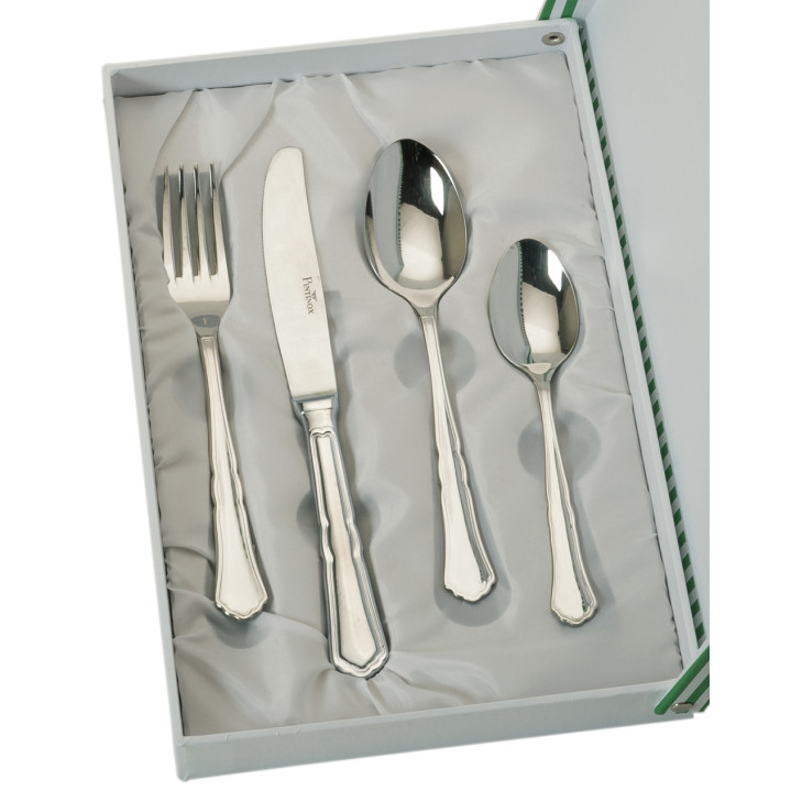 SET 4 CUBIERTOS CADETE ACERO ESTUCHE BEIGE