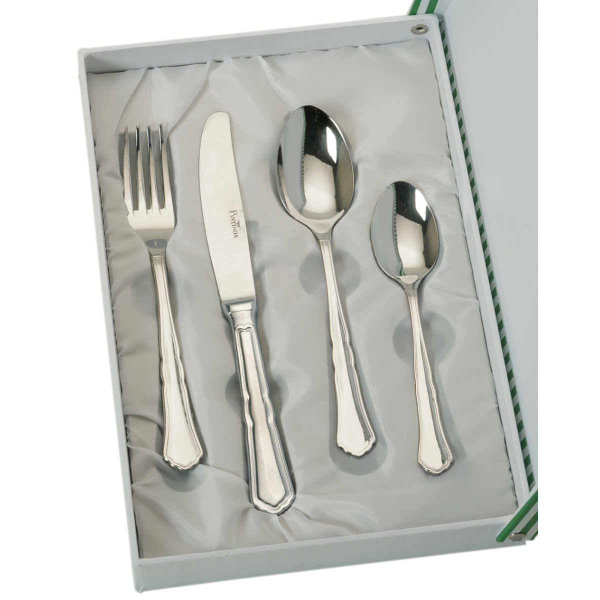 SET 4 CUBIERTOS CADETE ACERO ESTUCHE BEIGE