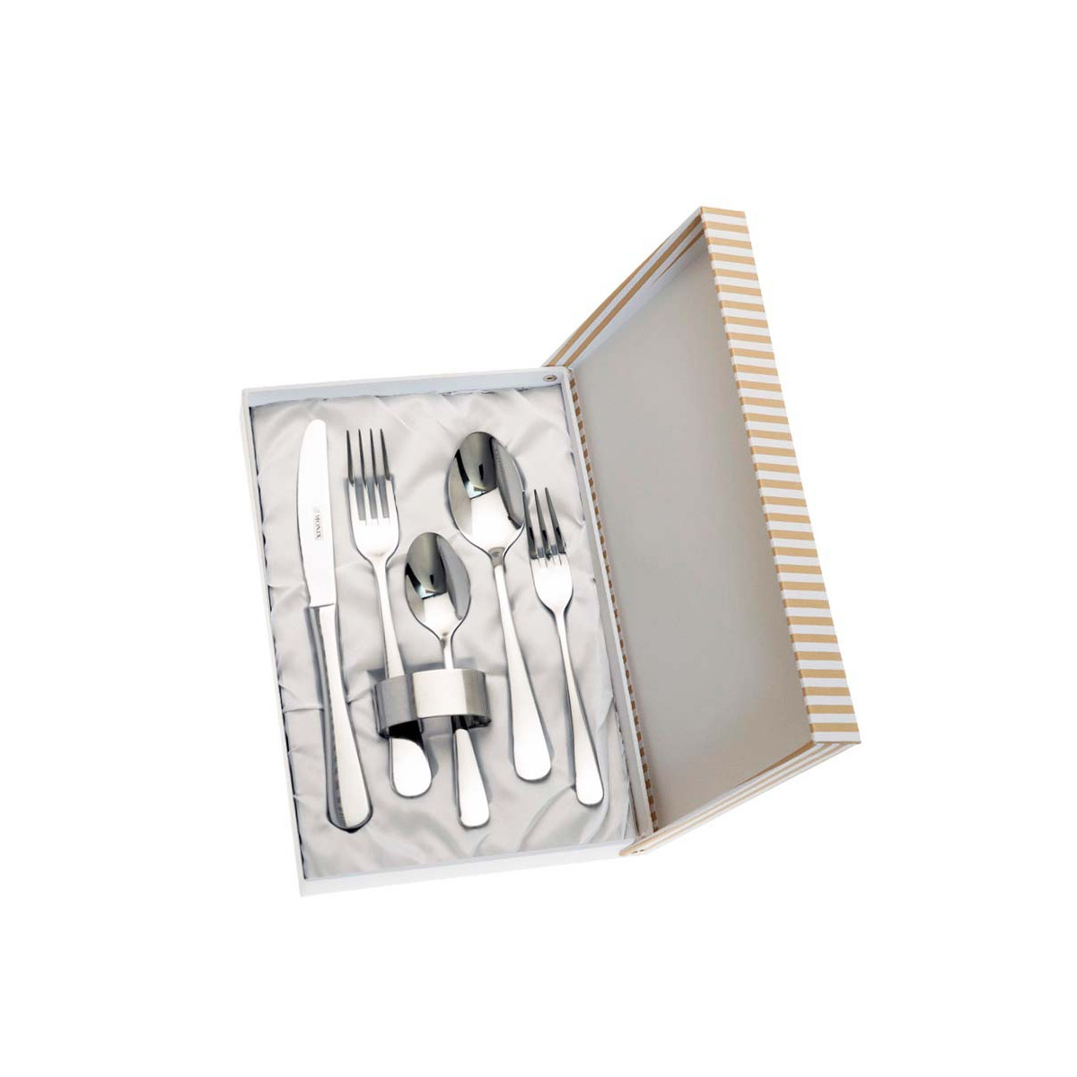 SET 5 CUBIERTOS + SERVILLETERO ESTUCHE BEIGE