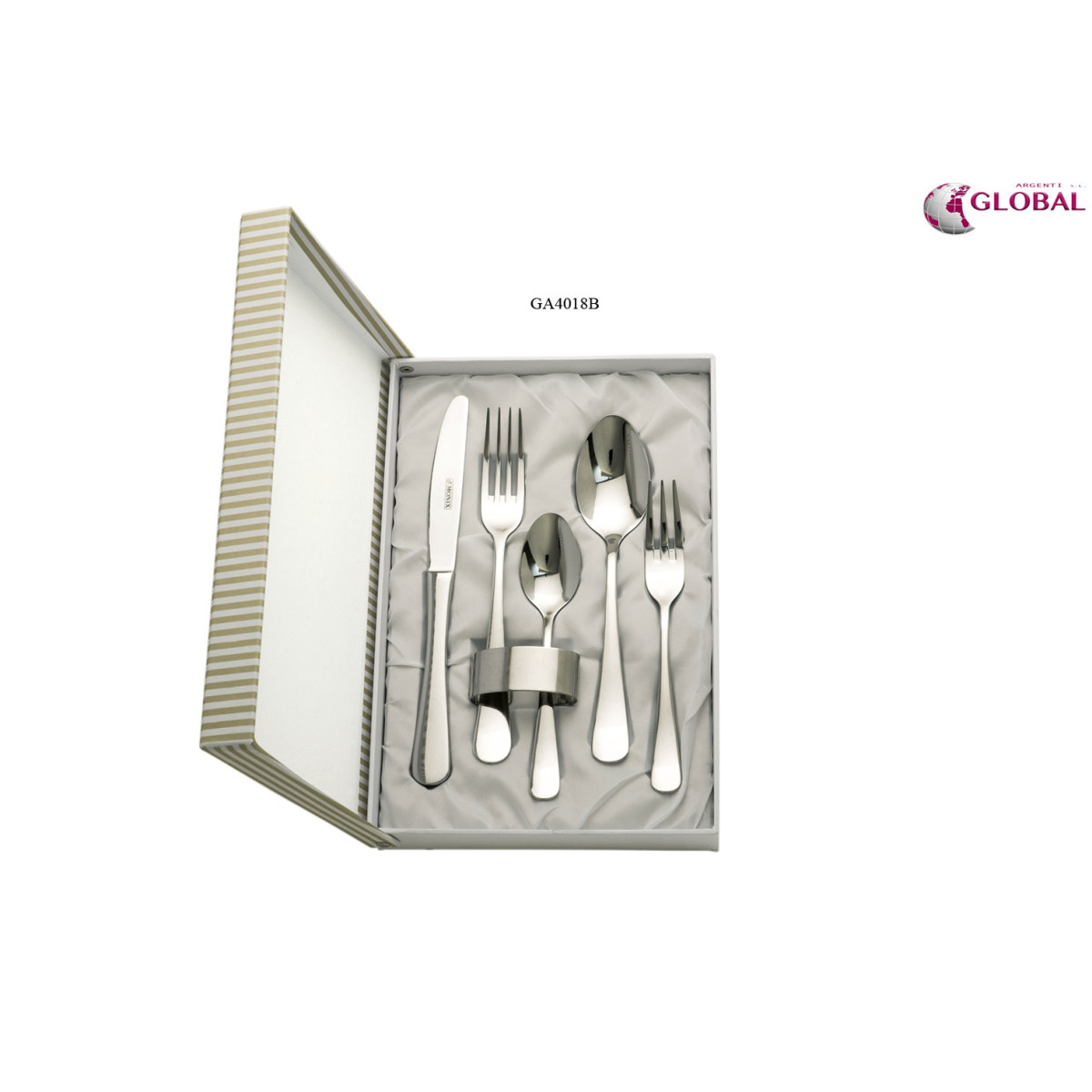 SET 5 CUBIERTOS + SERVILLETERO ESTUCHE BEIGE