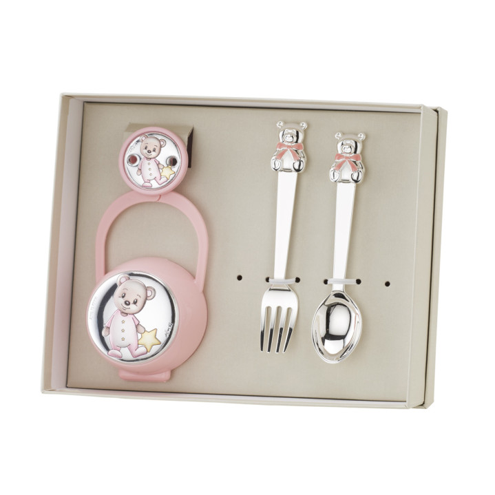 SET PINZA+P.CHUPETES +CUBIERTOS OSO PIJAMA