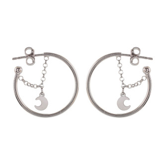 PENDIENTES PLATA 925 ARO LUNA COLGANTE