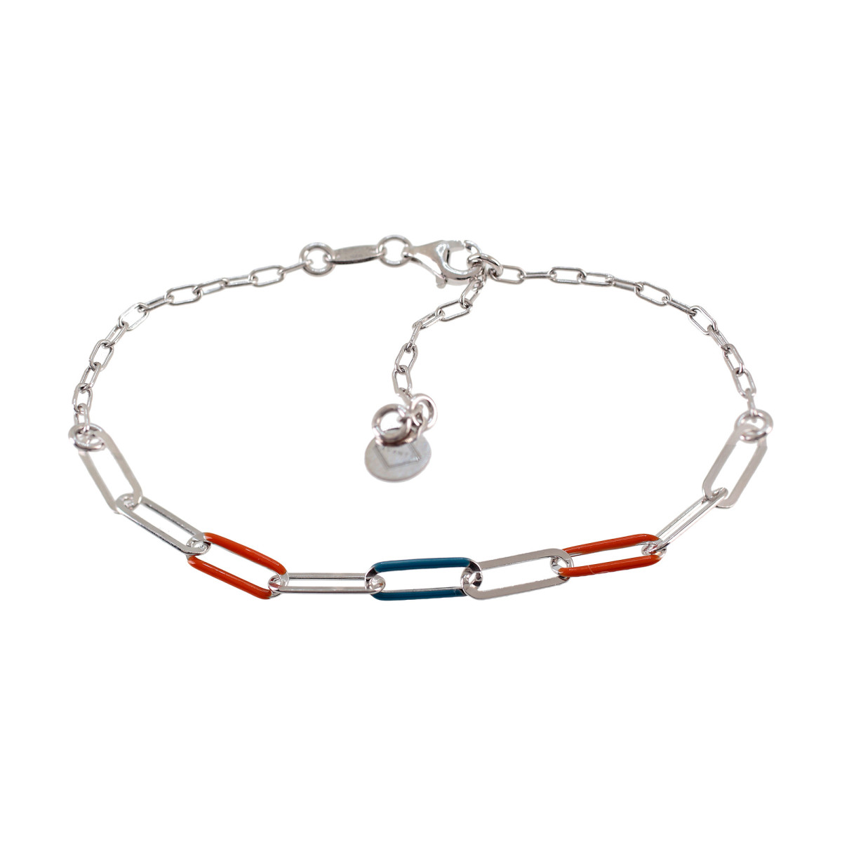 PULSERA PLATA 925 17-3 CMS ESLABONES NARANJA CELESTE