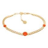 PULSERA PLATA 925 CIRCULO ESMALTADO NARANJA DORADA