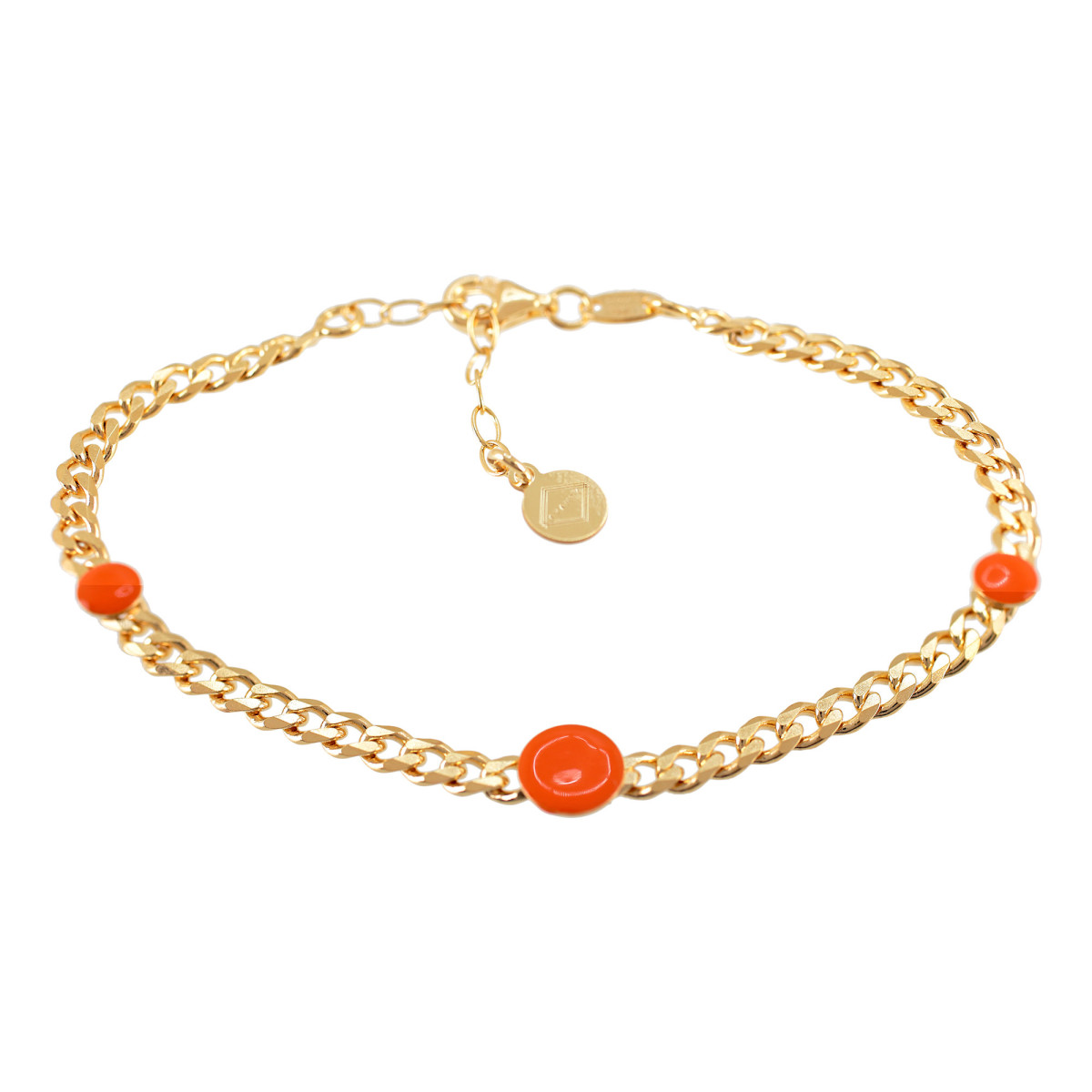 PULSERA PLATA 925 CIRCULO ESMALTADO NARANJA DORADA