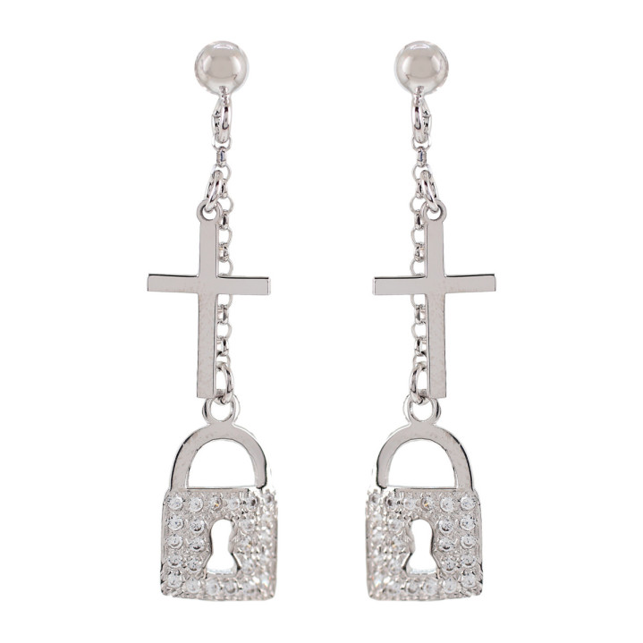 PENDIENTES PLATA 925 CANDADO Y CRUZ
