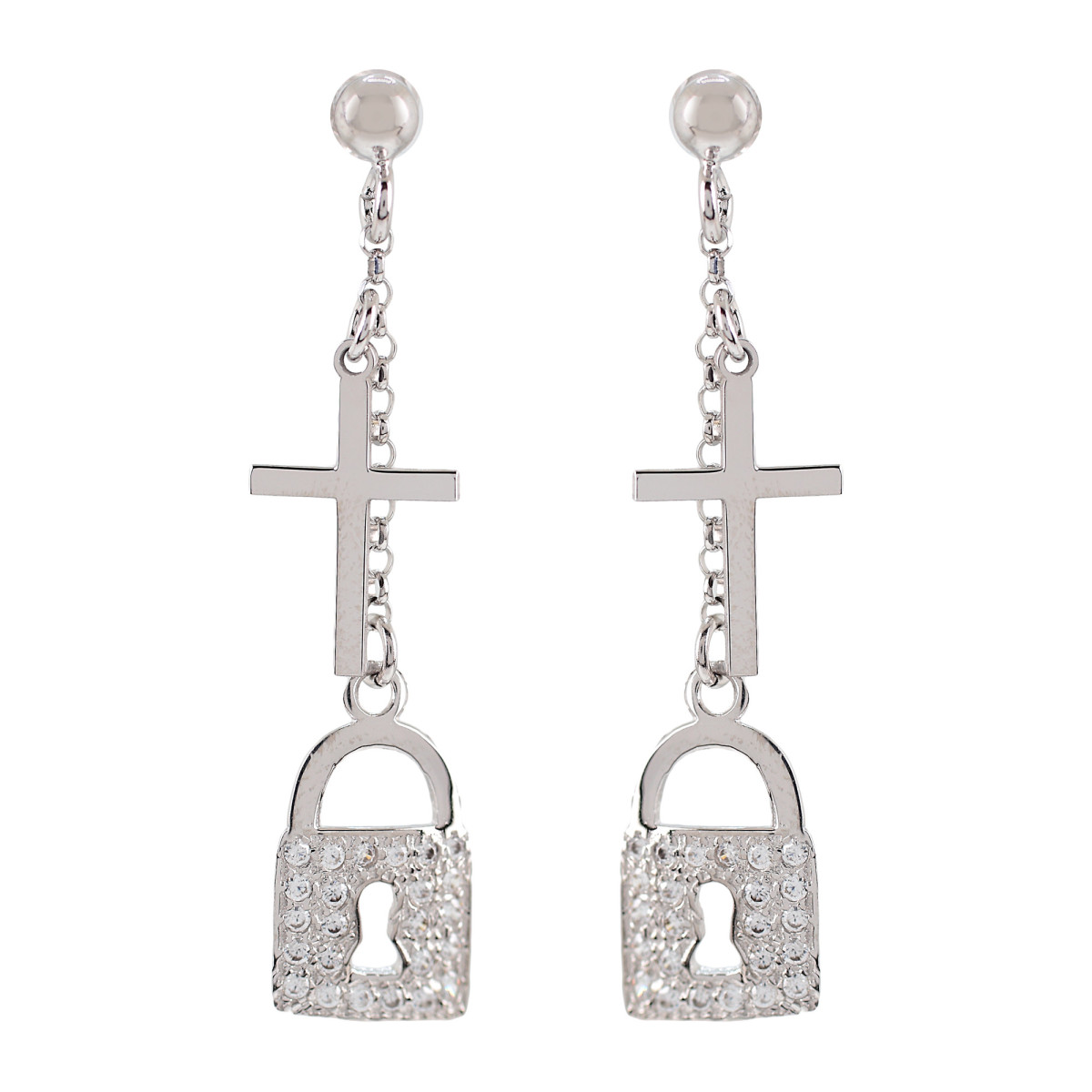 PENDIENTES PLATA 925 CANDADO Y CRUZ