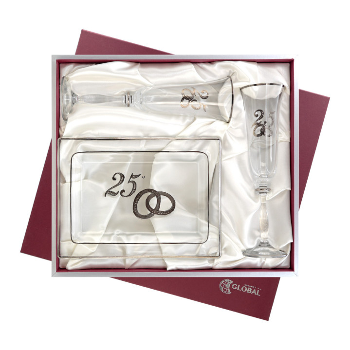 ESTUCHE CONMEMORATIVO COPAS Y BANDEJA CRISTAL