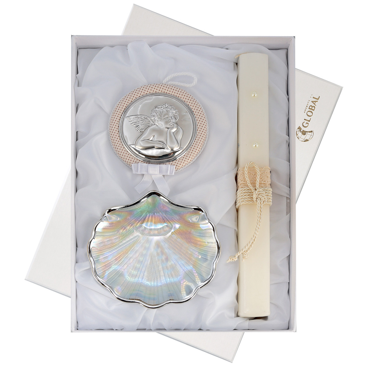 ESTUCHE MEDALLON MUSICAL CONCHA PLAT. Y VELA