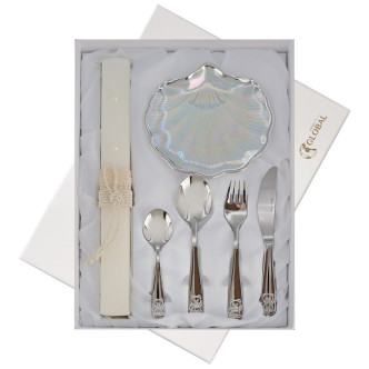 ESTUCHE CUBIERTOS VELA BAUSTISMAL Y CONCHA PLAT.