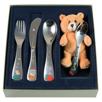 SET CUBIERTOS 4 PIEZAS MODELO ELLA+OSITO PELUCHE