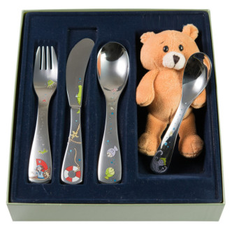 SET 4 CUBIERTOS MODELO MORITZ + OSITO PELUCHE